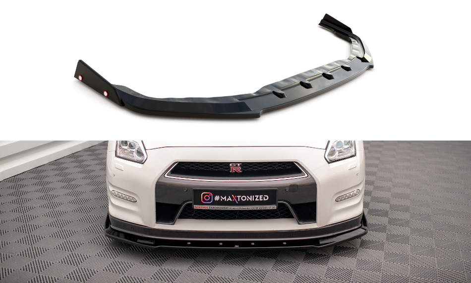 Spoiler anteriore + alette per Nissan GTR R35 Facelift nero lucido