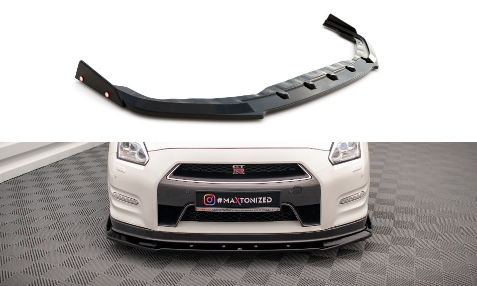 Frontspoiler Lippe + Flaps für Nissan GTR R35 Facelift schwarz Hochglanz