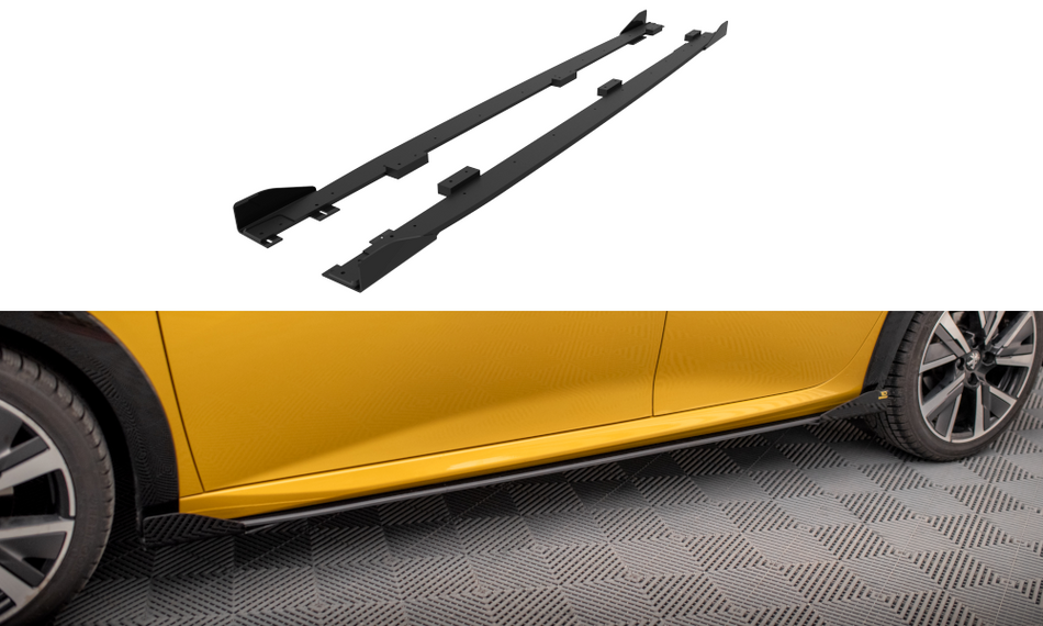 Street Pro Seitenschweller + Stossstangen Flaps Wings vorne Canards Peugeot 208 GT Mk2