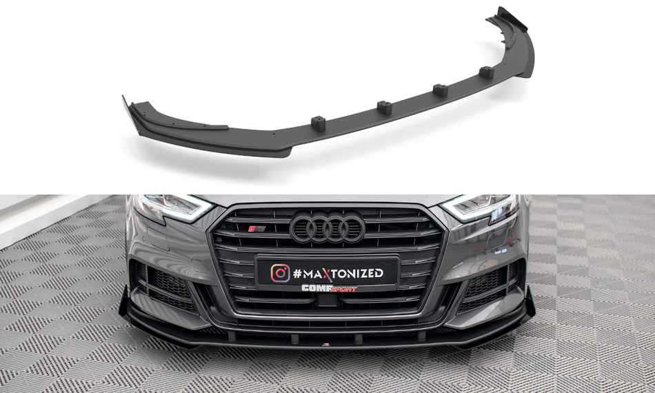 Frontspoiler Lippe + Stossstangen Flaps Wings vorne Canards V.1 + Flaps Audi S3 / A3 S-Line Sportback 8V Facelift